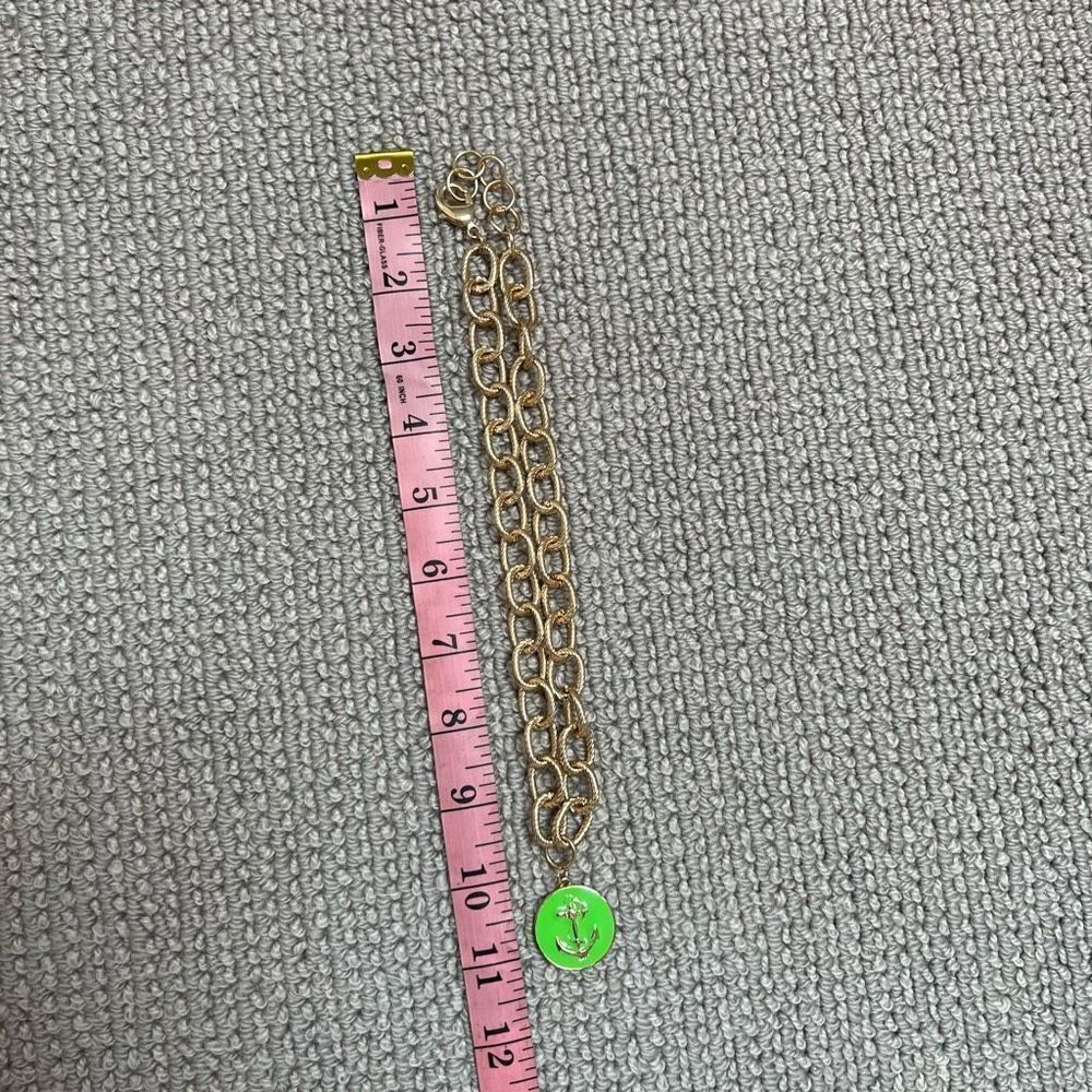 Gold tone chain with green enamel anchor pendant necklace - Picture 4 of 11